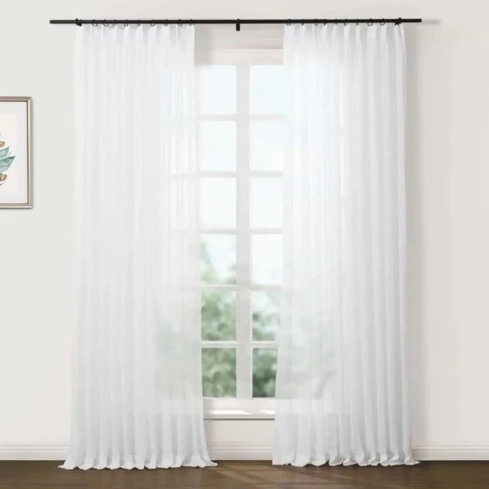 TWOPAGES Liz Linen Flynn‎ Sheer White Drape Pleated Curtains (2) 52"Wx102"L